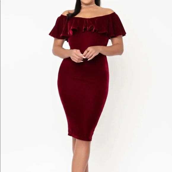 Unique Vintage | Dresses | Unique Vintage Burgundy Red Velvet Dress |  Poshmark
